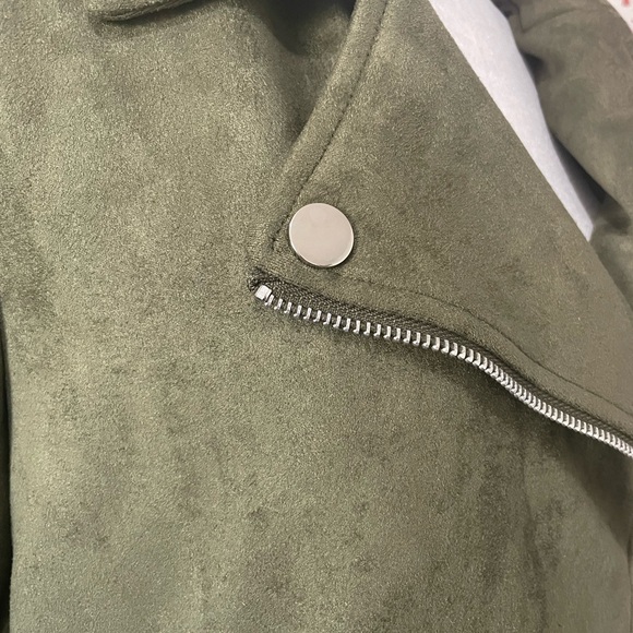 Womens Faux Suede Fall Winter Casual Zipper Cropped Coat Bomber Jacket - Picture 6 of 8